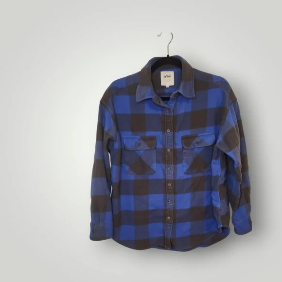 Aerie blue gray plaid flannel boyfriend jacket size Small - Picture 4 of 9